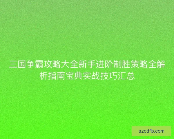 三国争霸攻略大全新手进阶制胜策略全解析指南宝典实战技巧汇总