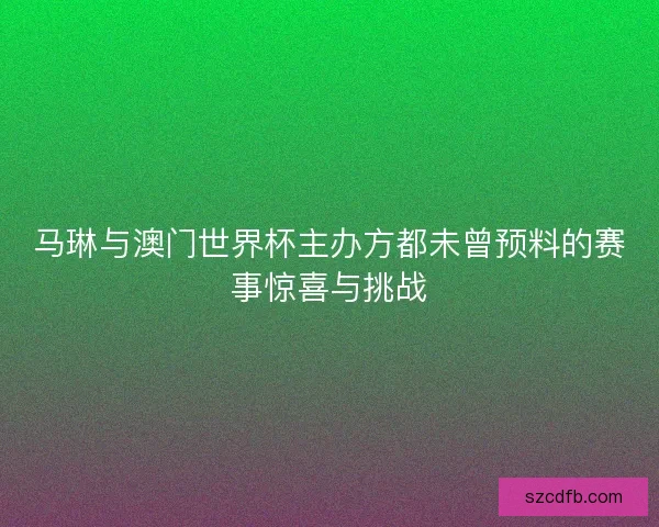 马琳与澳门世界杯主办方都未曾预料的赛事惊喜与挑战 马琳与澳门世界杯主办方都未曾预料的赛事惊喜与挑战